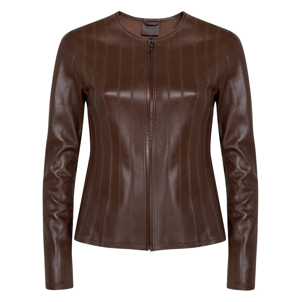 Deundria Kadın Fit Panelli Deri Ceket