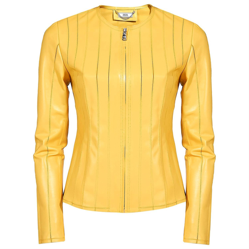 Deundria Kadın Fit Panelli Deri Ceket