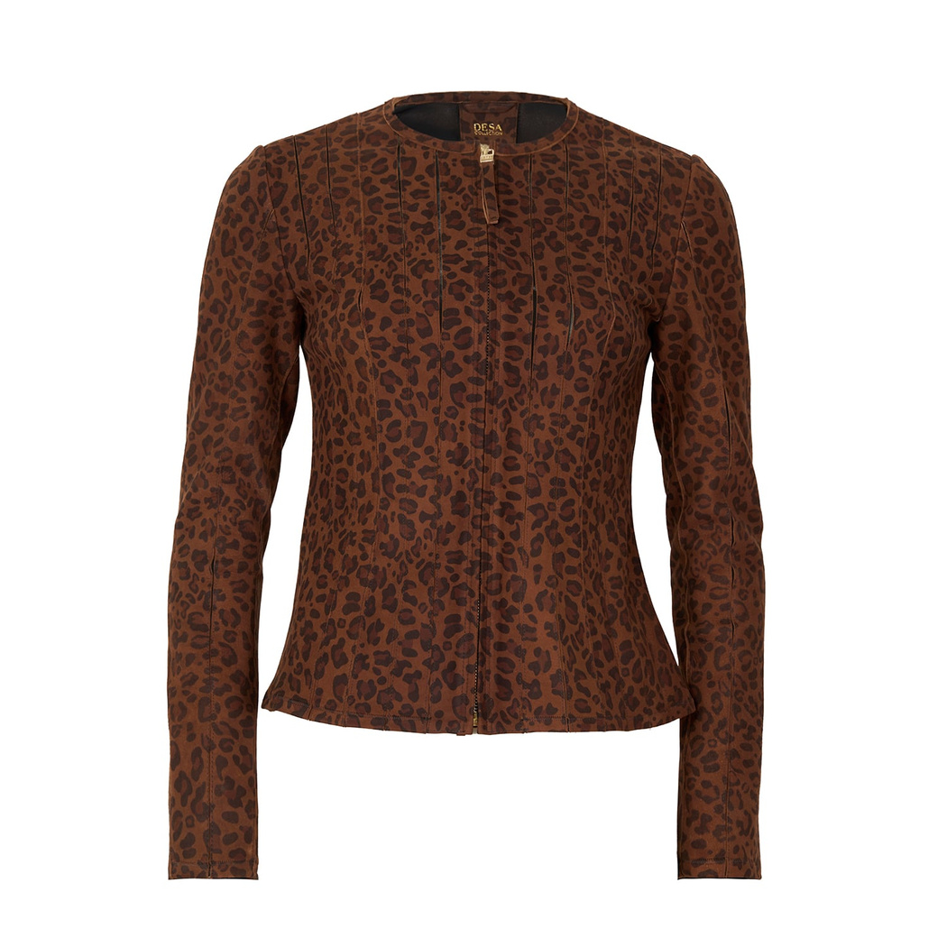 Deundria Leopar Kadın Panelli Fit Süet Ceket