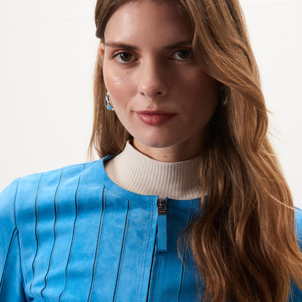 Deundria Mavi Kadın Panelli Fit Süet Ceket