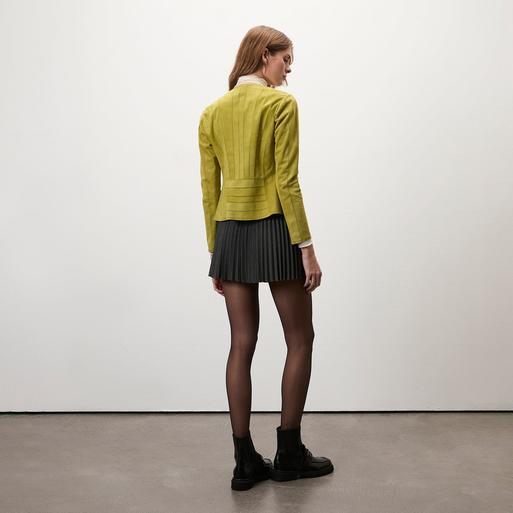 Deundria Yeşil Kadın Panelli Fit Süet Ceket