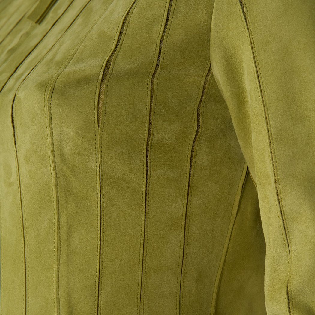 Deundria Yeşil Kadın Panelli Fit Süet Ceket