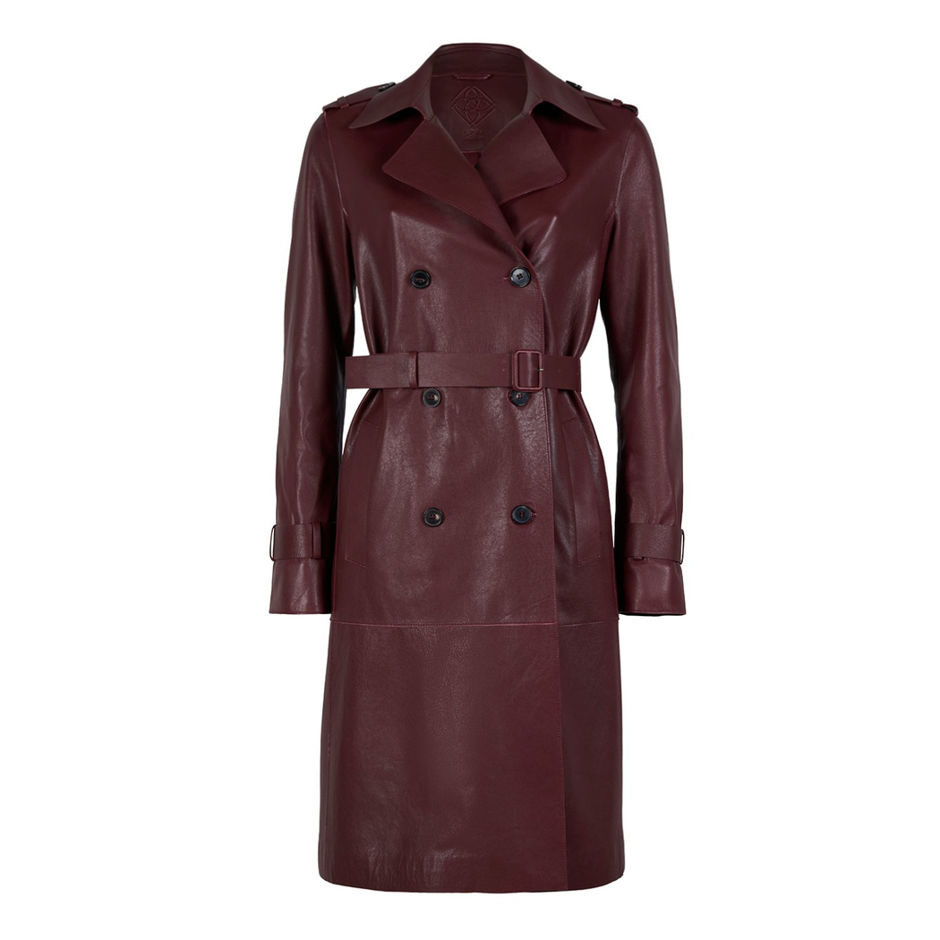 Dimitrina Bordo Kadın Deri Trençkot