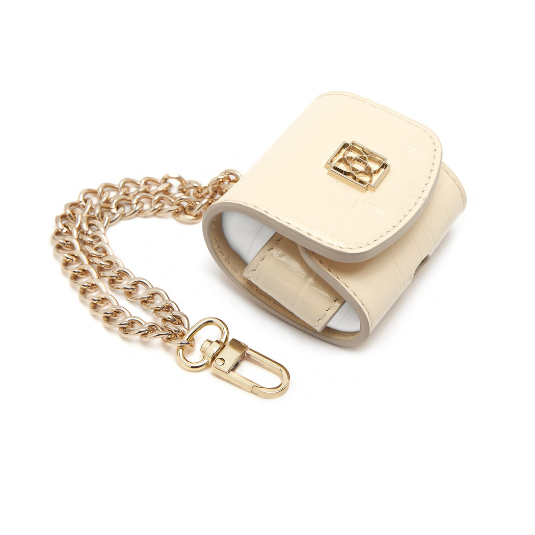 Ekru Zincir Detaylı Deri Airpods Pro Kılıfı