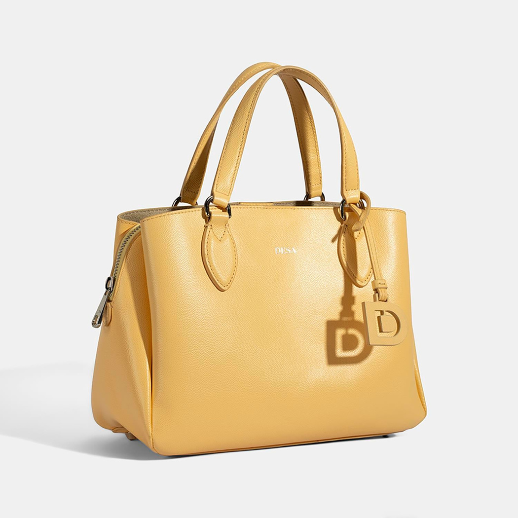 Emil Sarı Kadın Deri El Çantası