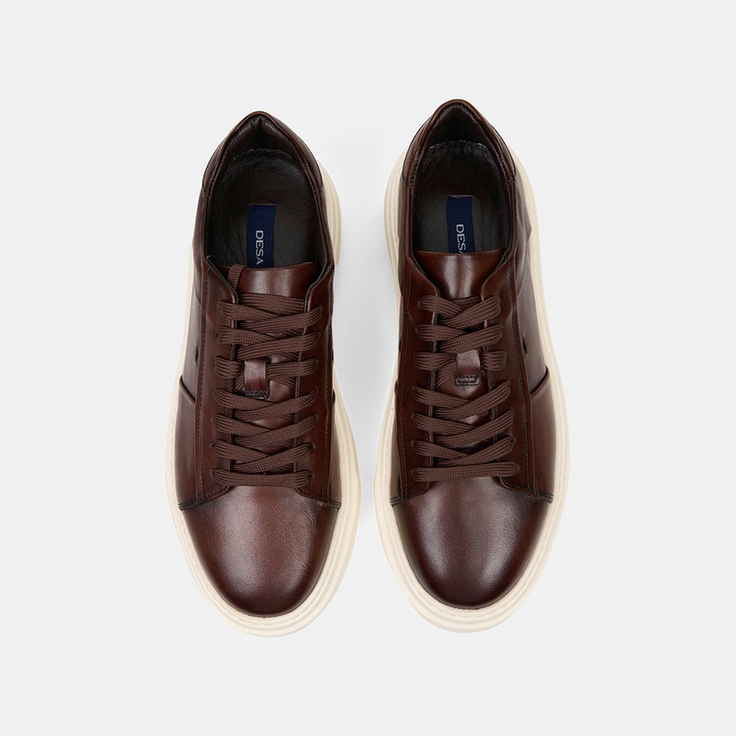 Erkek Acı Kahve Kalın Tabanlı Deri Spor Ayakkabı