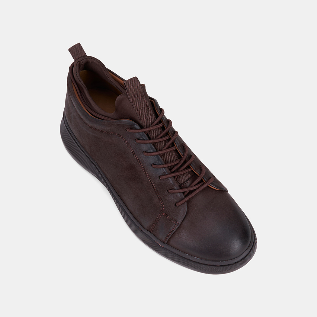 Erkek Acı Kahve Lastik Bağcıklı Nubuk Sneaker