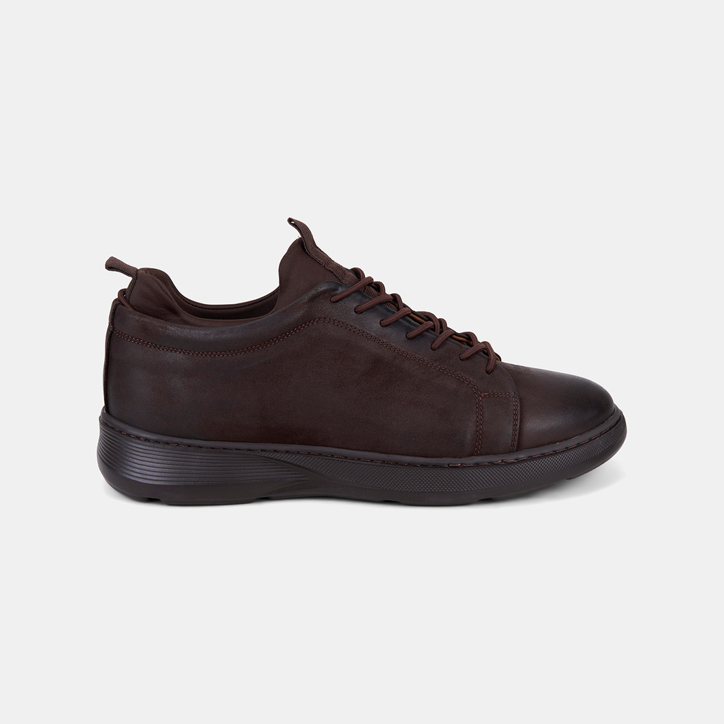 Erkek Acı Kahve Lastik Bağcıklı Nubuk Sneaker