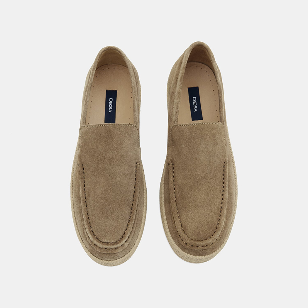 Erkek Bej Hasır Detaylı Süet Deri Loafer