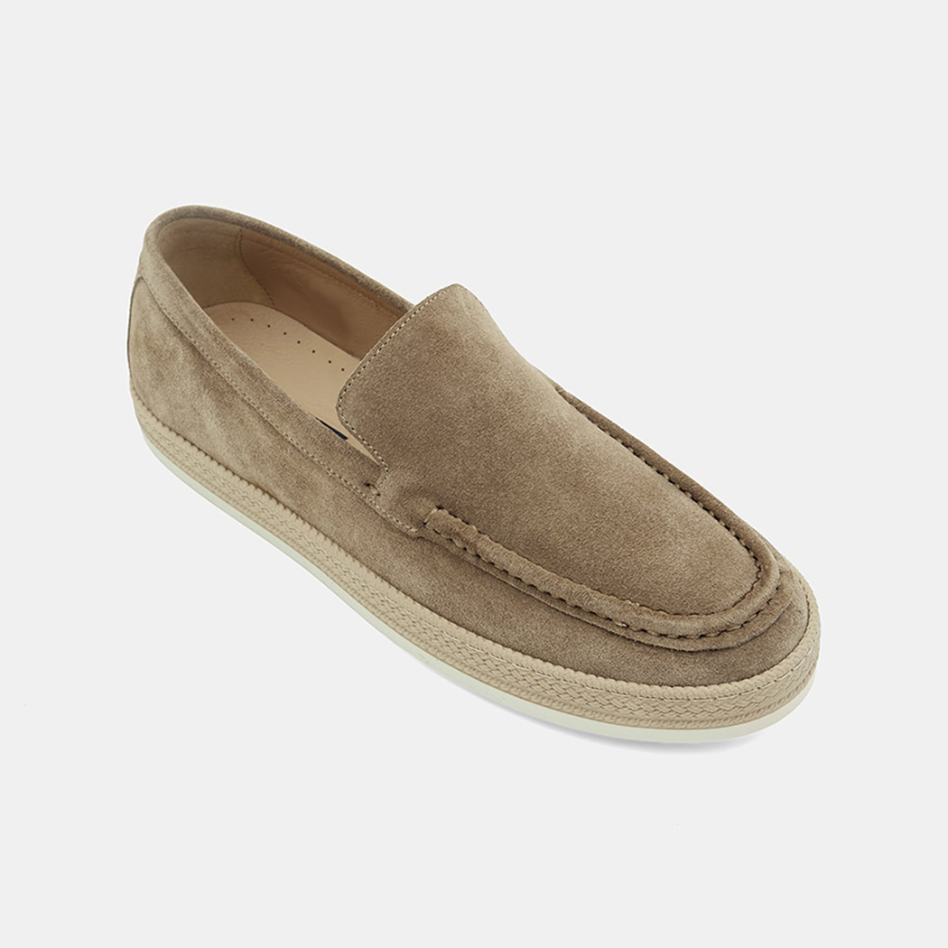 Erkek Bej Hasır Detaylı Süet Deri Loafer