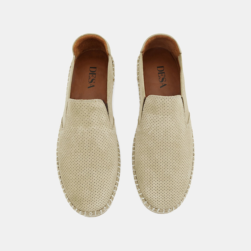 Erkek Bej Perforeli Günlük Süet Deri Loafer