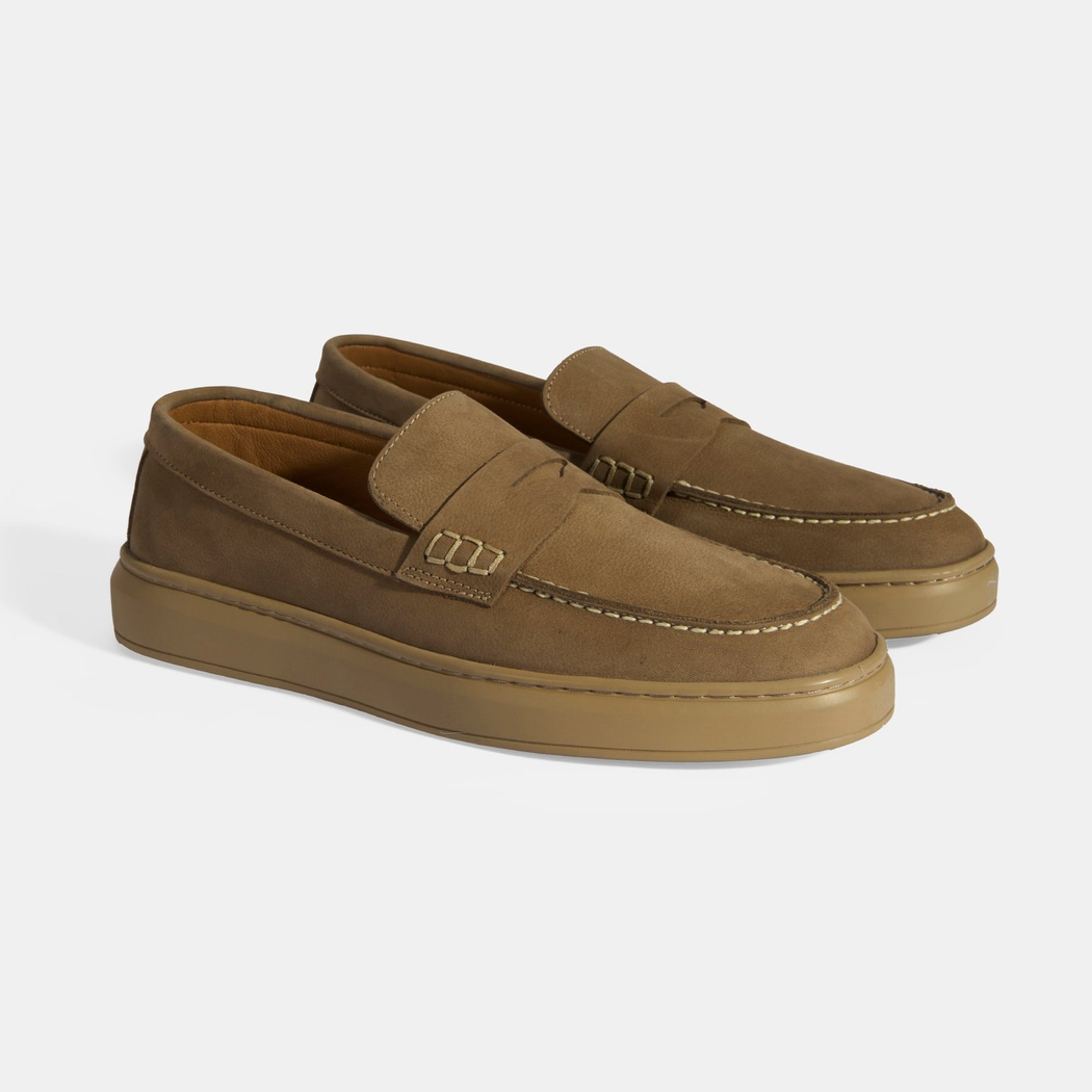 Erkek Bej Slip-On Nubuk Deri Loafer