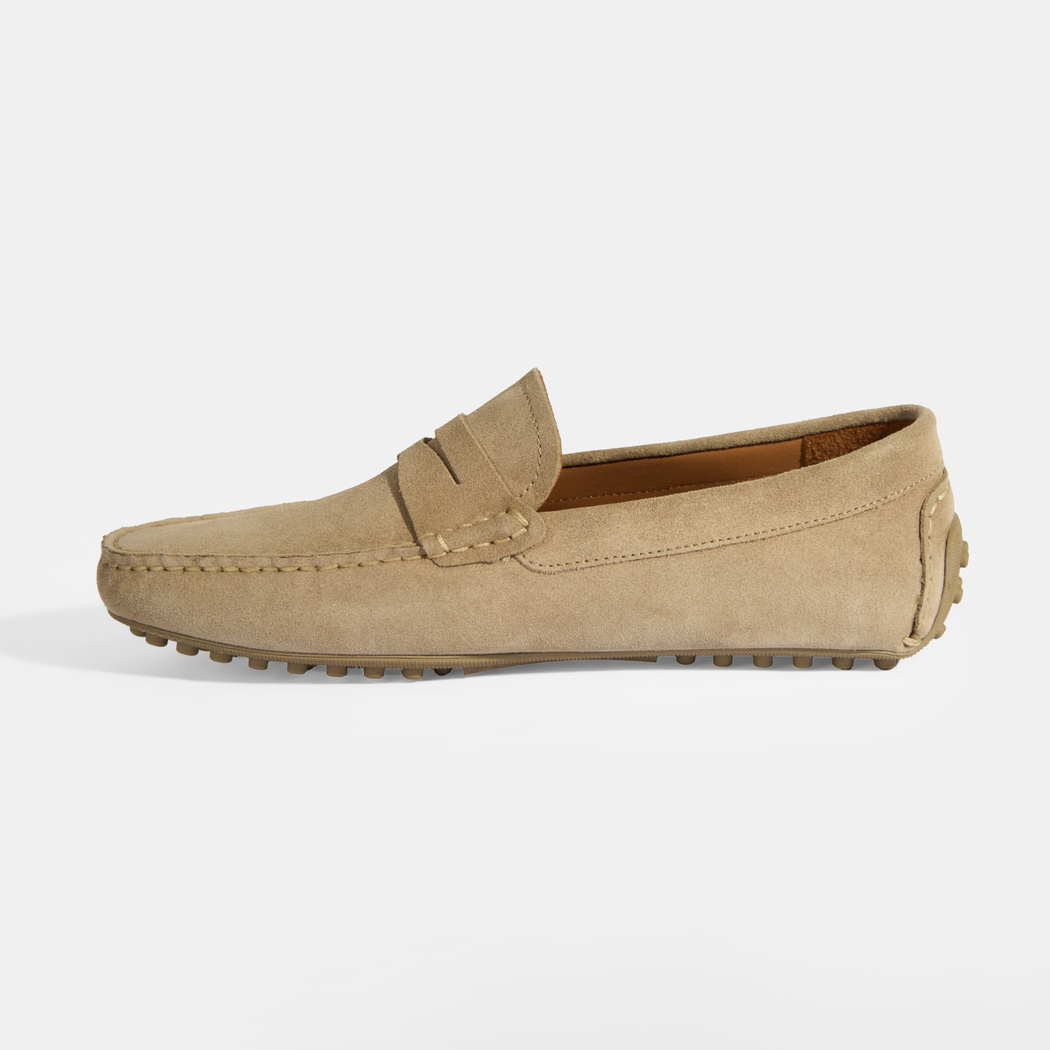 Erkek Bej Slip-On Süet Loafer
