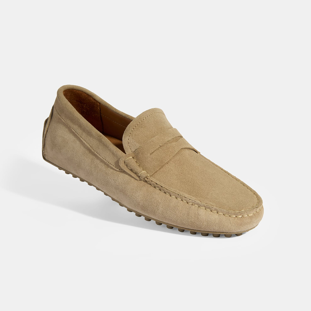 Erkek Bej Slip-On Süet Loafer