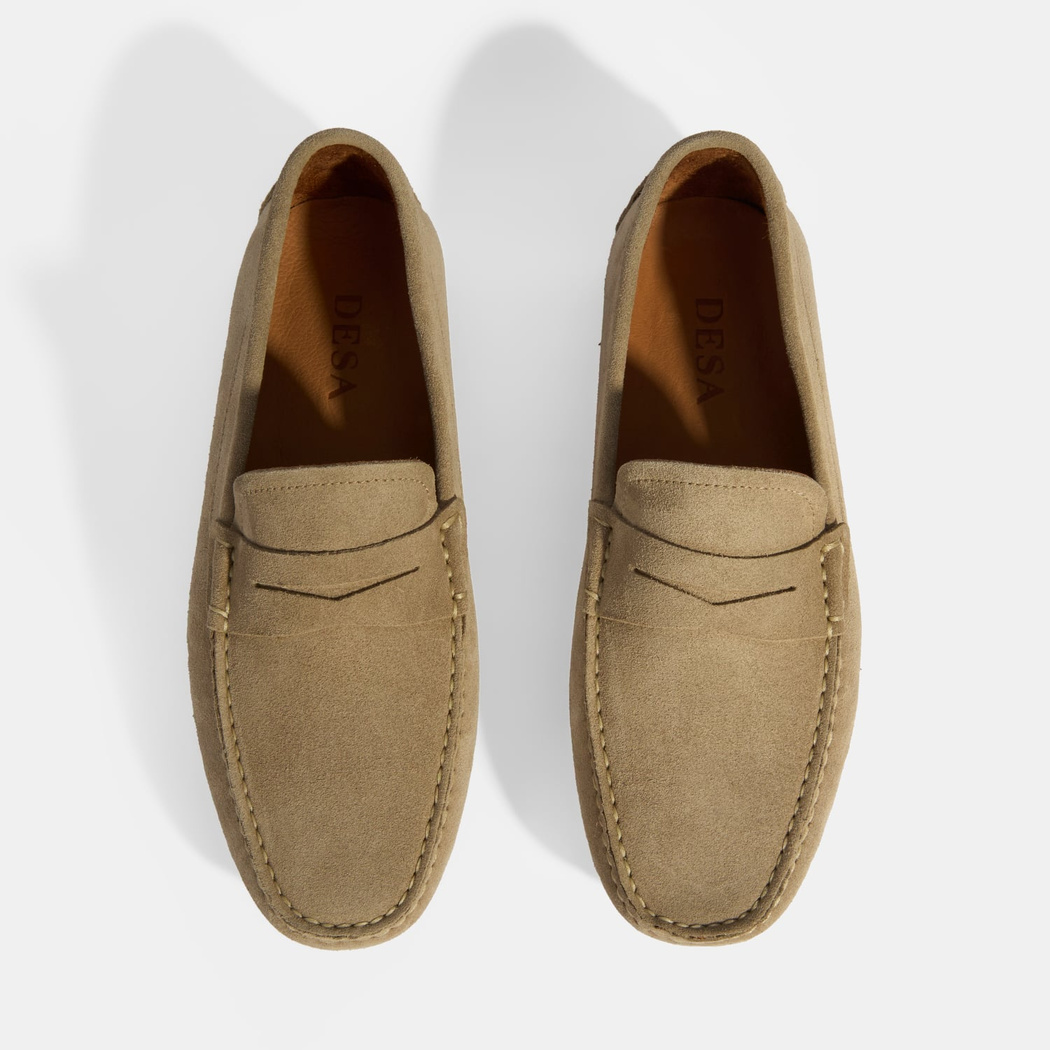 Erkek Bej Slip-On Süet Loafer
