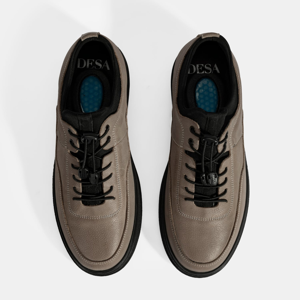 Erkek Gri Bağcıklı Nubuk Deri Günlük Ayakkabı