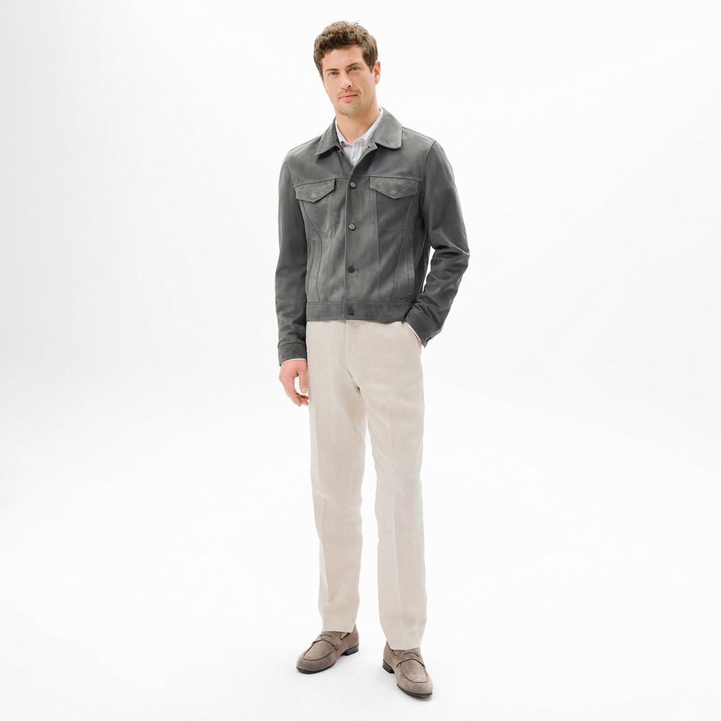 Erkek Gri Gömlek Yaka Süet Ceket