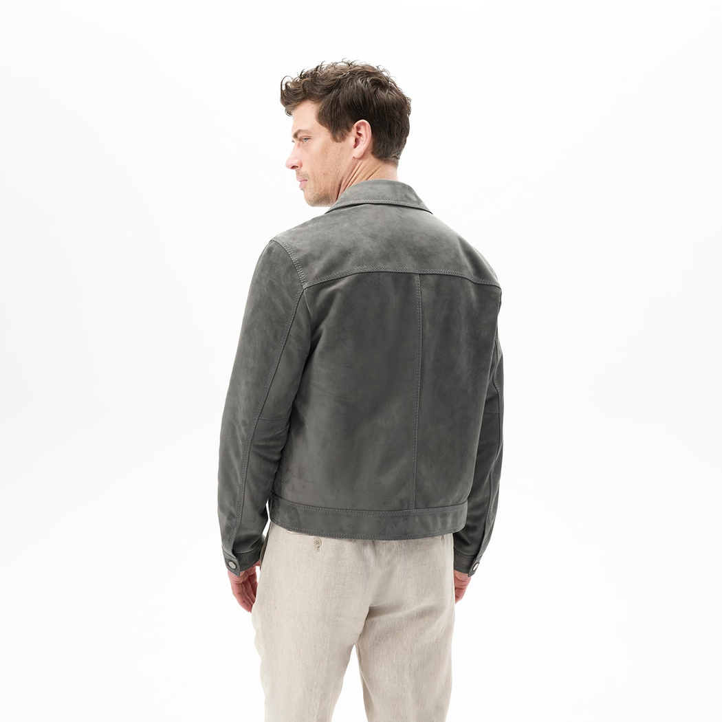 Erkek Gri Gömlek Yaka Süet Ceket