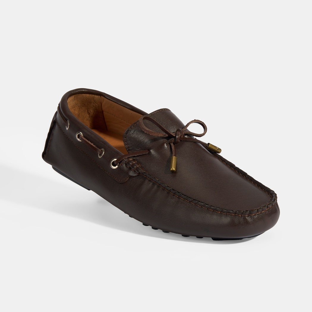 Erkek Kahve Bağcık Detaylı Slip-On Deri Loafer