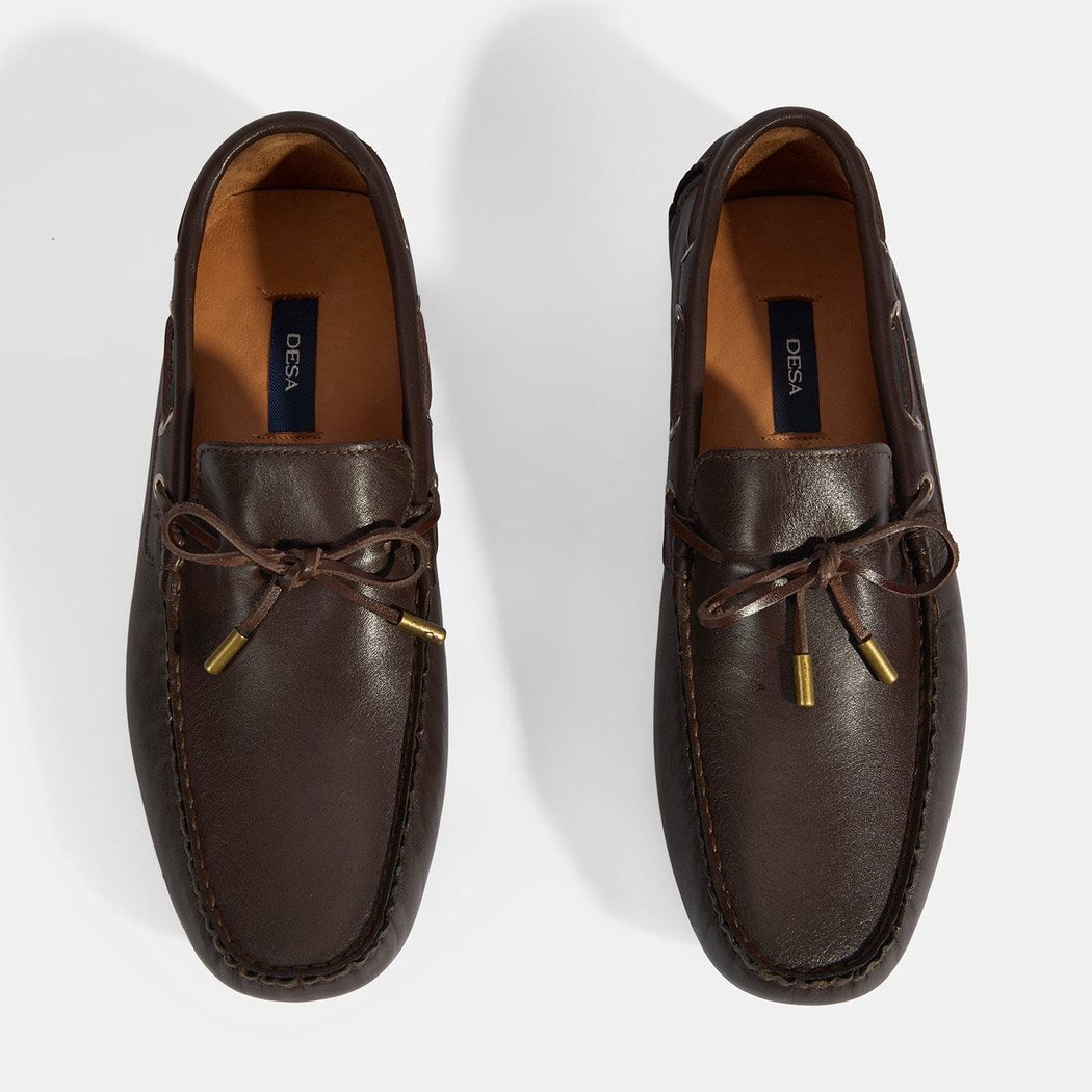 Erkek Kahve Bağcık Detaylı Slip-On Deri Loafer