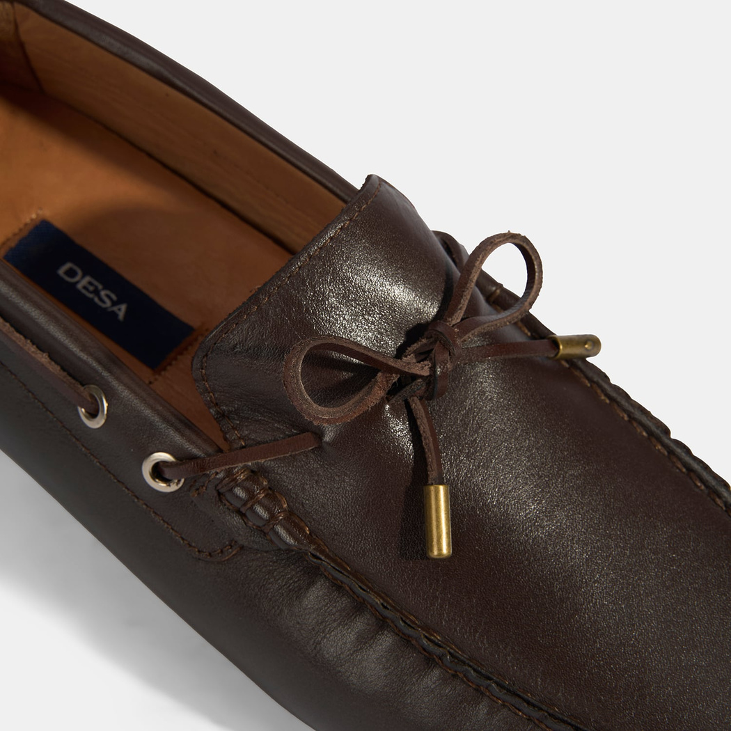 Erkek Kahve Bağcık Detaylı Slip-On Deri Loafer