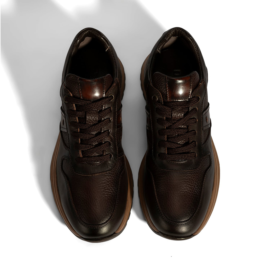 Erkek Kahve Bağcıklı Deri Sneaker