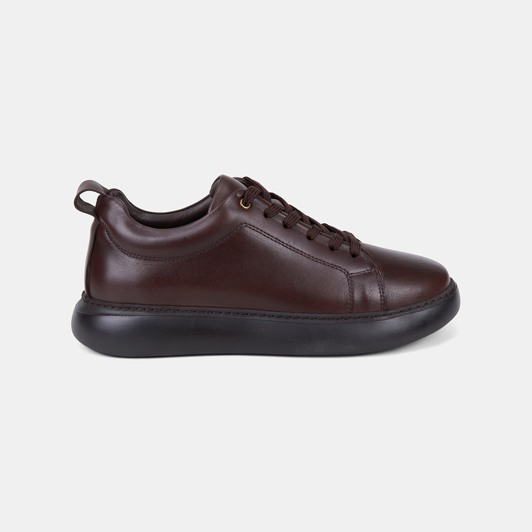 Erkek Kahve Bağcıklı Kalın Tabanlı Deri Sneaker