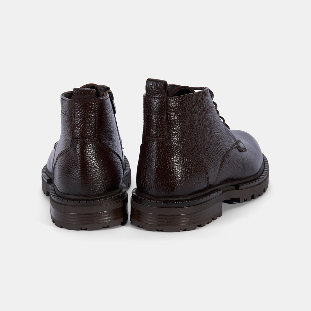 Erkek Kahve Bağcıklı Kalın Tabanlı Deri Postal Bot