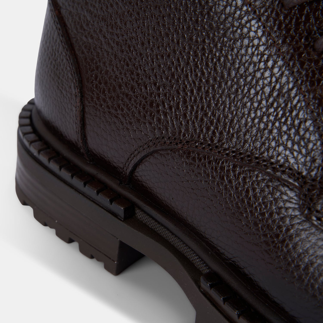 Erkek Kahve Bağcıklı Kalın Tabanlı Deri Postal Bot