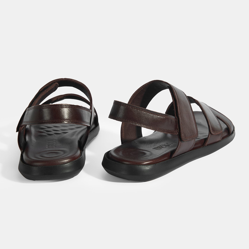 Erkek Kahve Cırt Detaylı Deri Sandalet