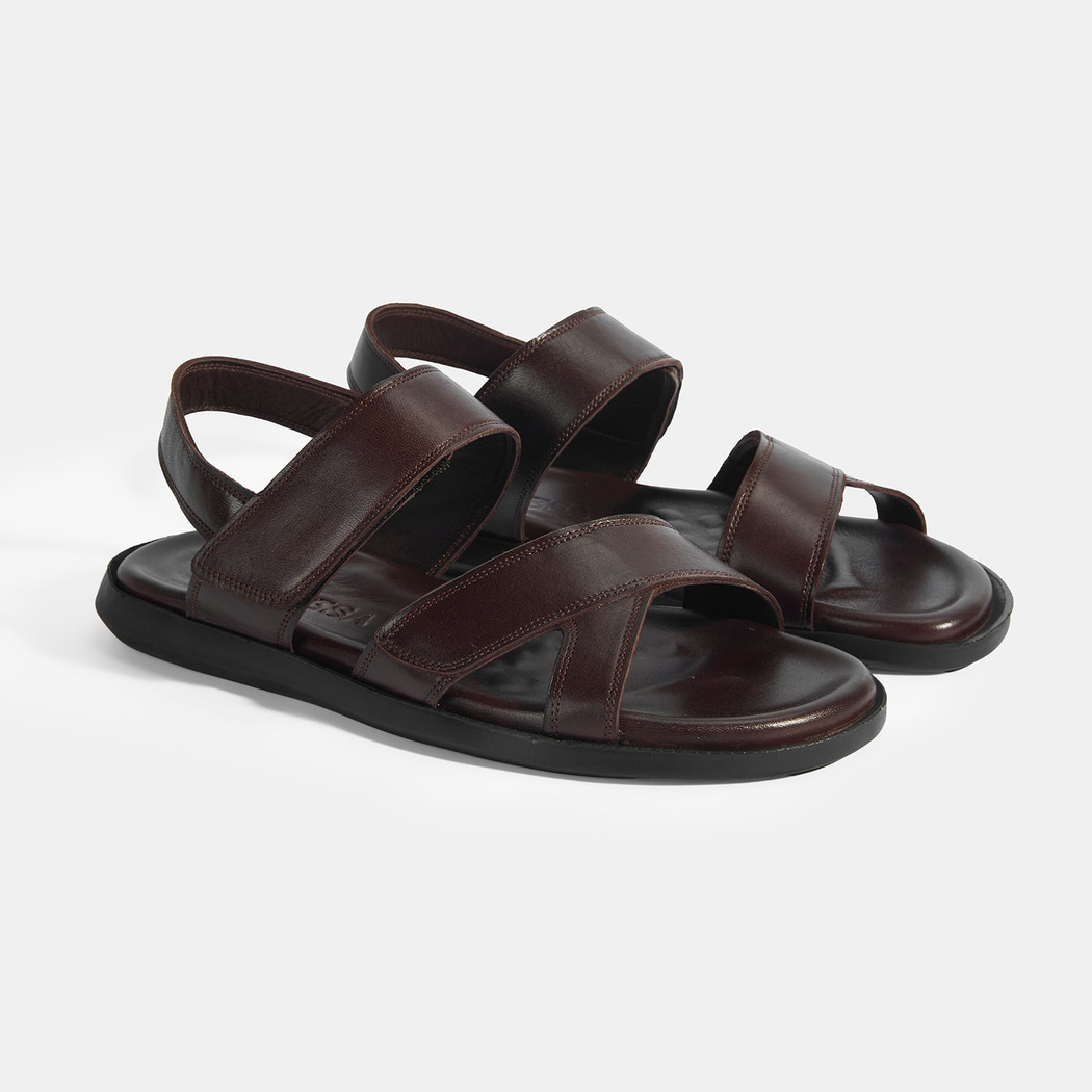 Erkek Kahve Cırt Detaylı Deri Sandalet