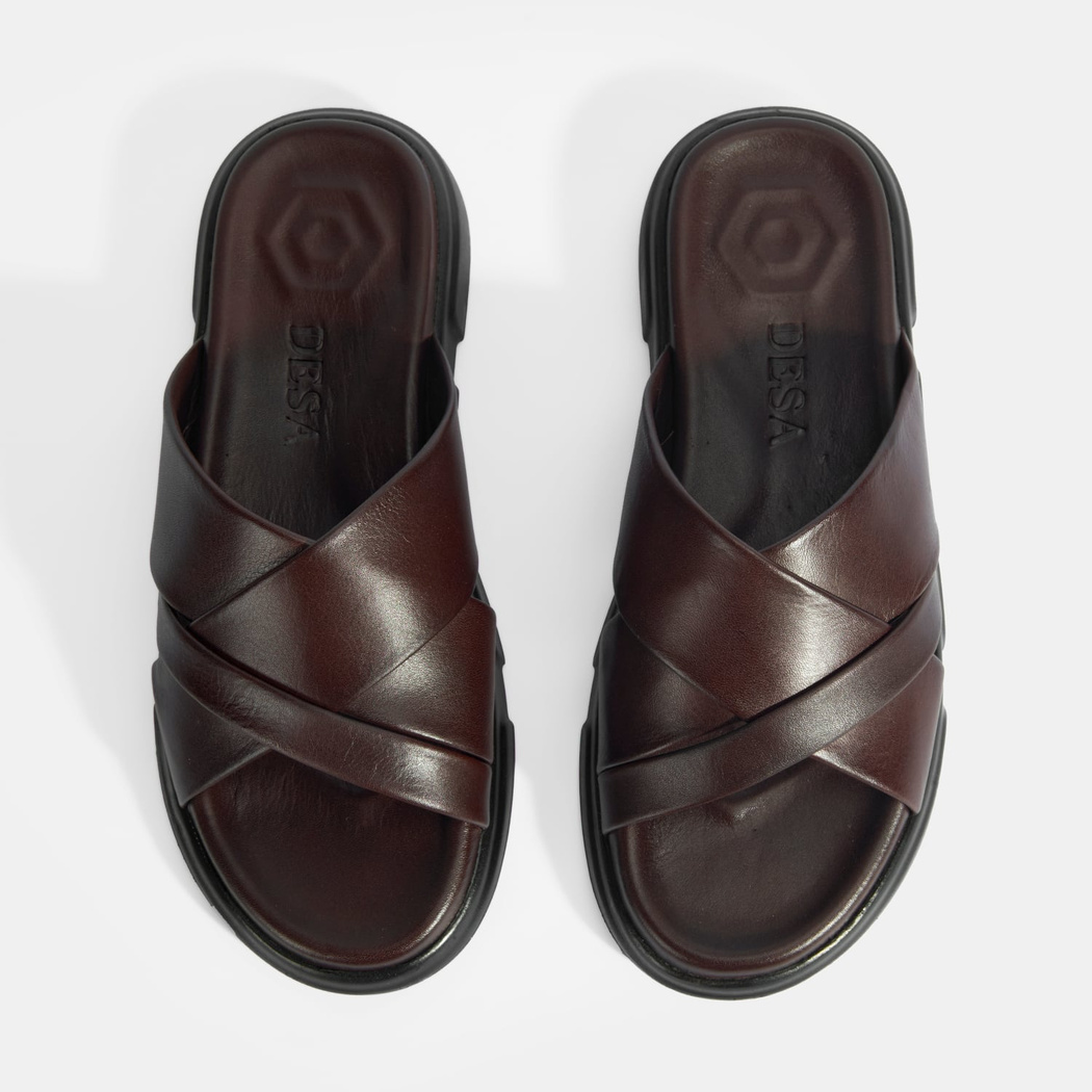 Erkek Kahve Deri Terlik