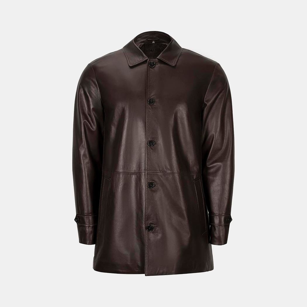 Erkek Kahve Gömlek Yakalı Deri Kaban