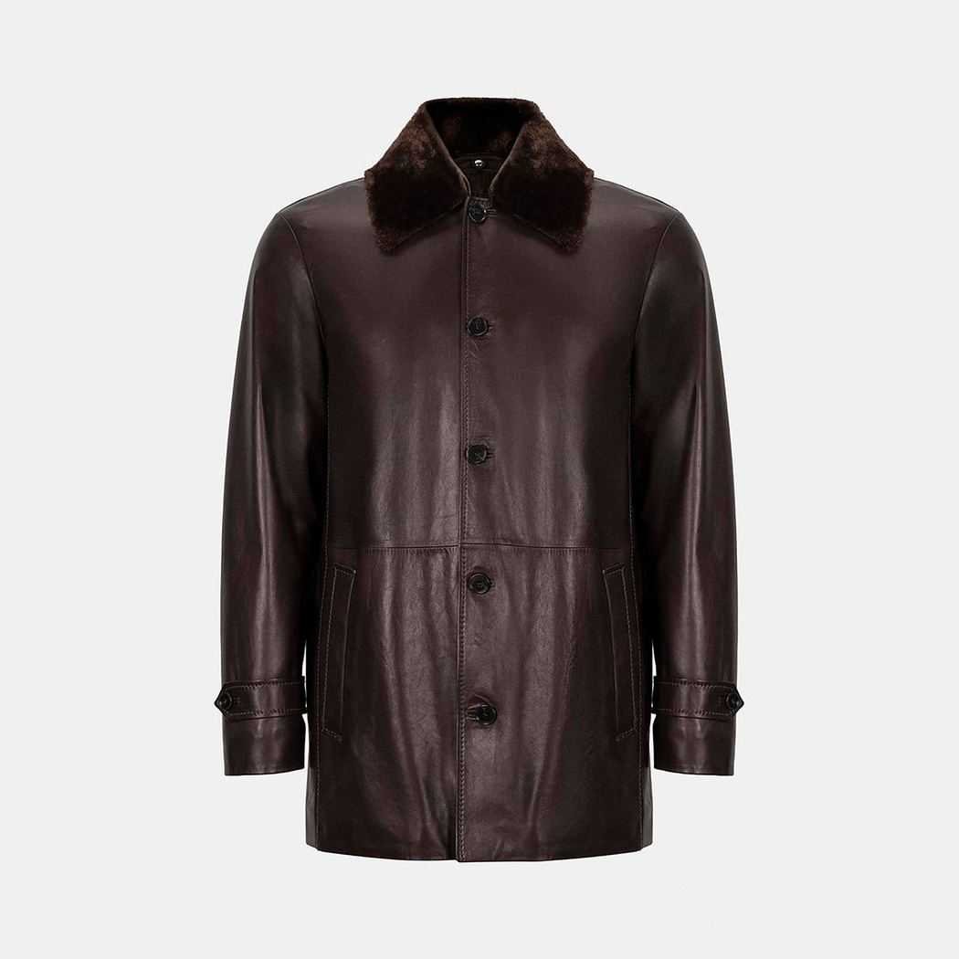 Erkek Kahve Gömlek Yakalı Deri Kaban