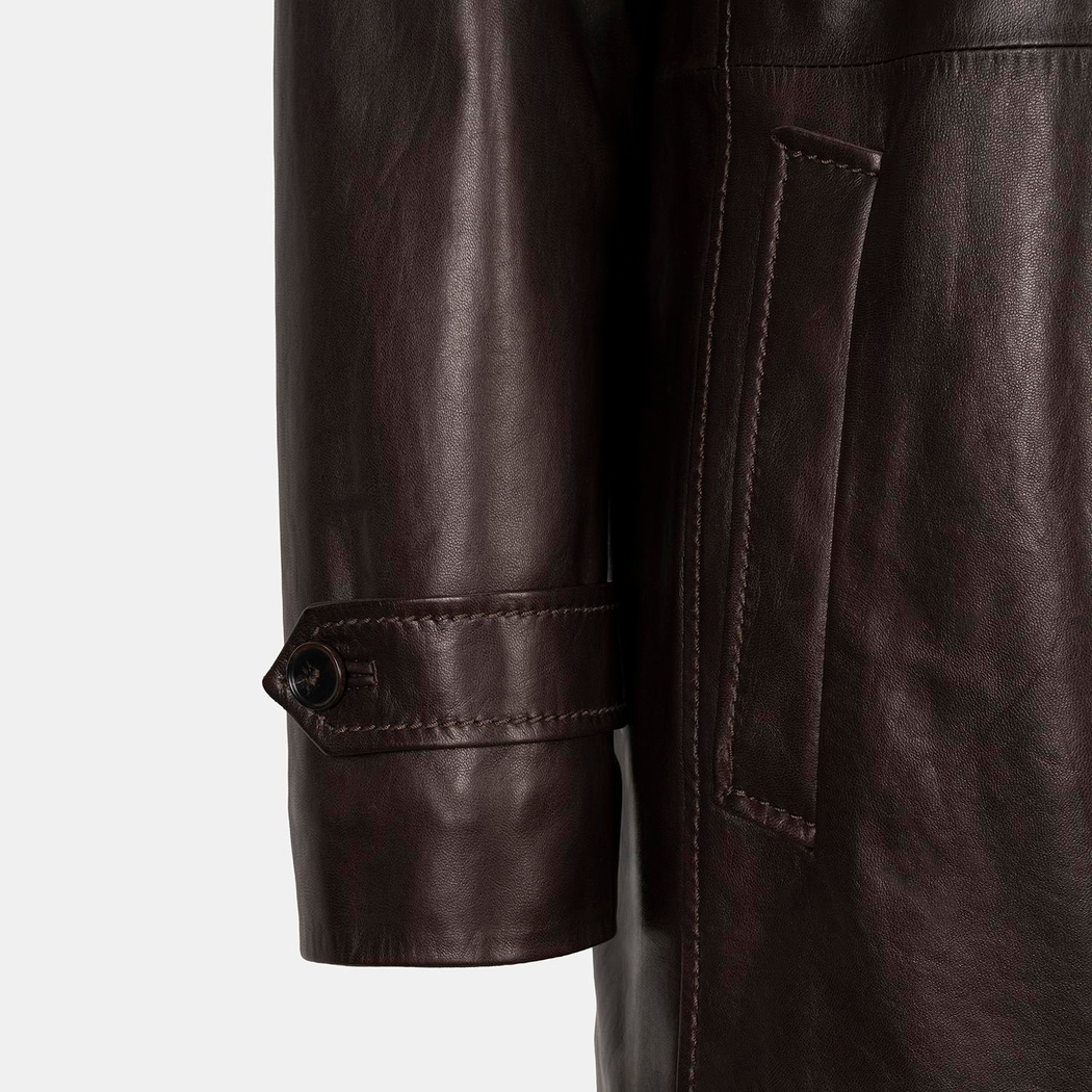 Erkek Kahve Gömlek Yakalı Deri Kaban