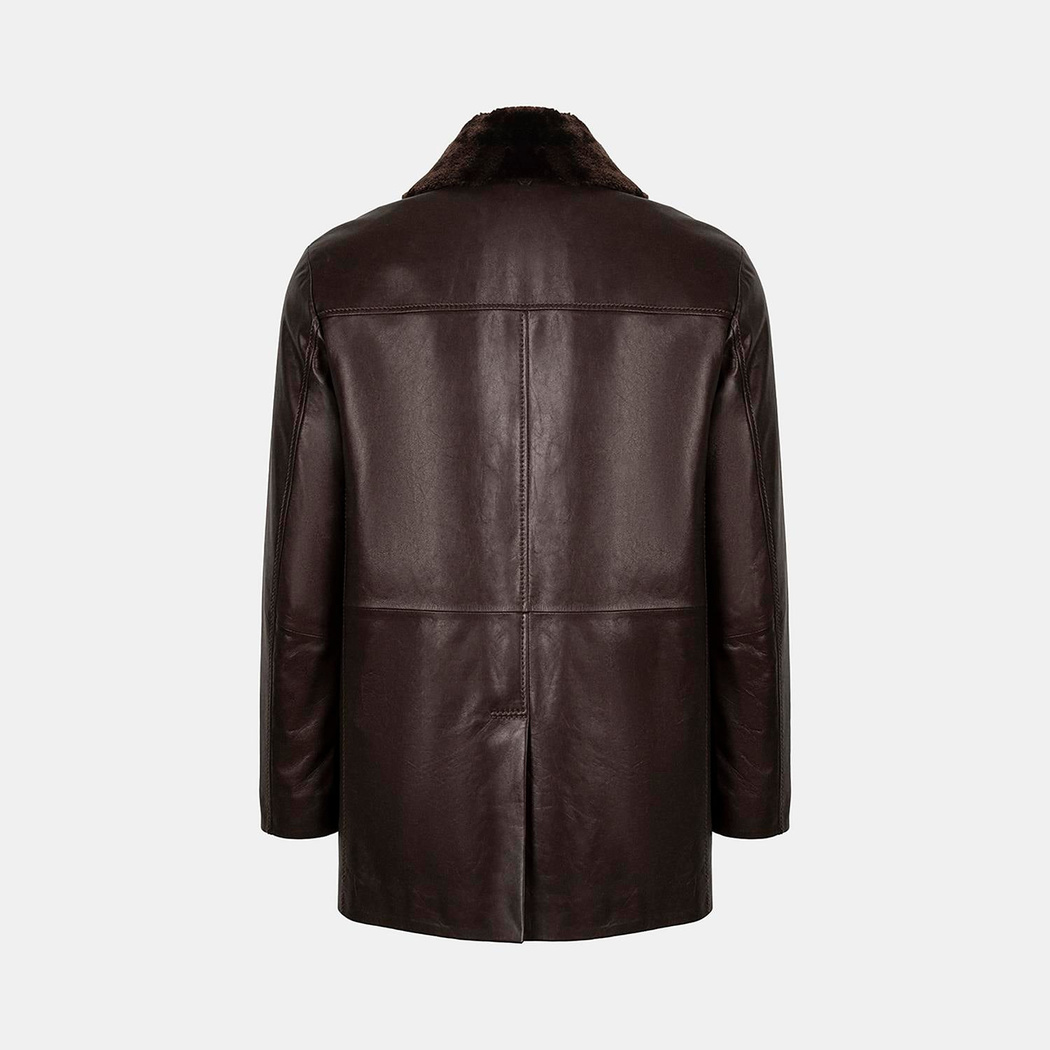 Erkek Kahve Gömlek Yakalı Deri Kaban