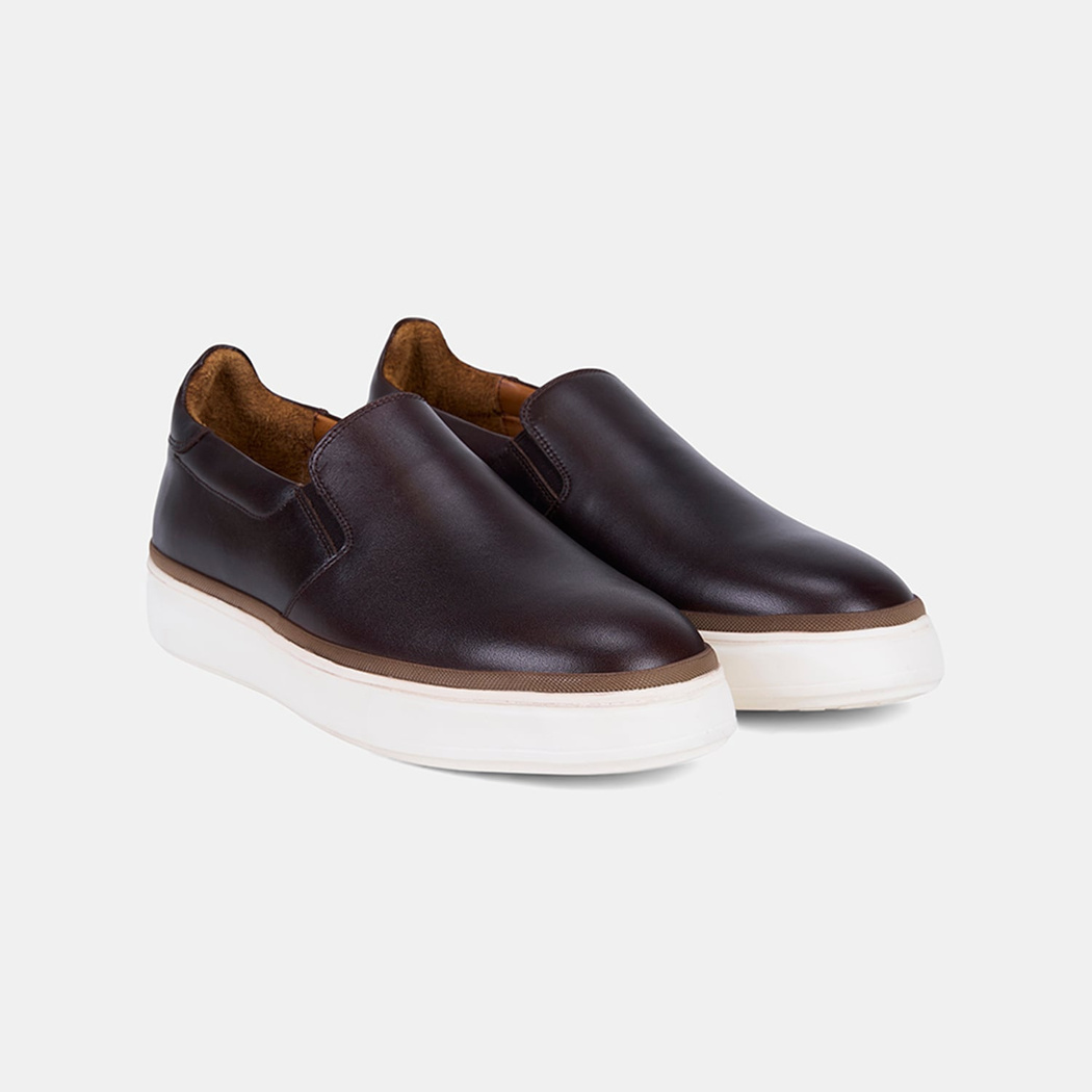 Erkek Kahve Kalın Tabanlı Deri Spor Loafer