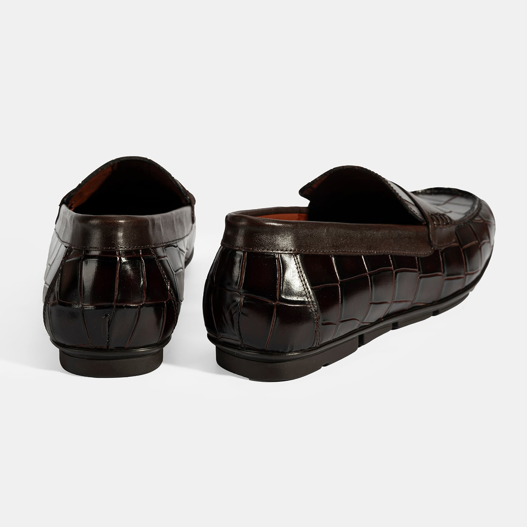 Erkek Kahve Kroko Baskılı Deri Loafer