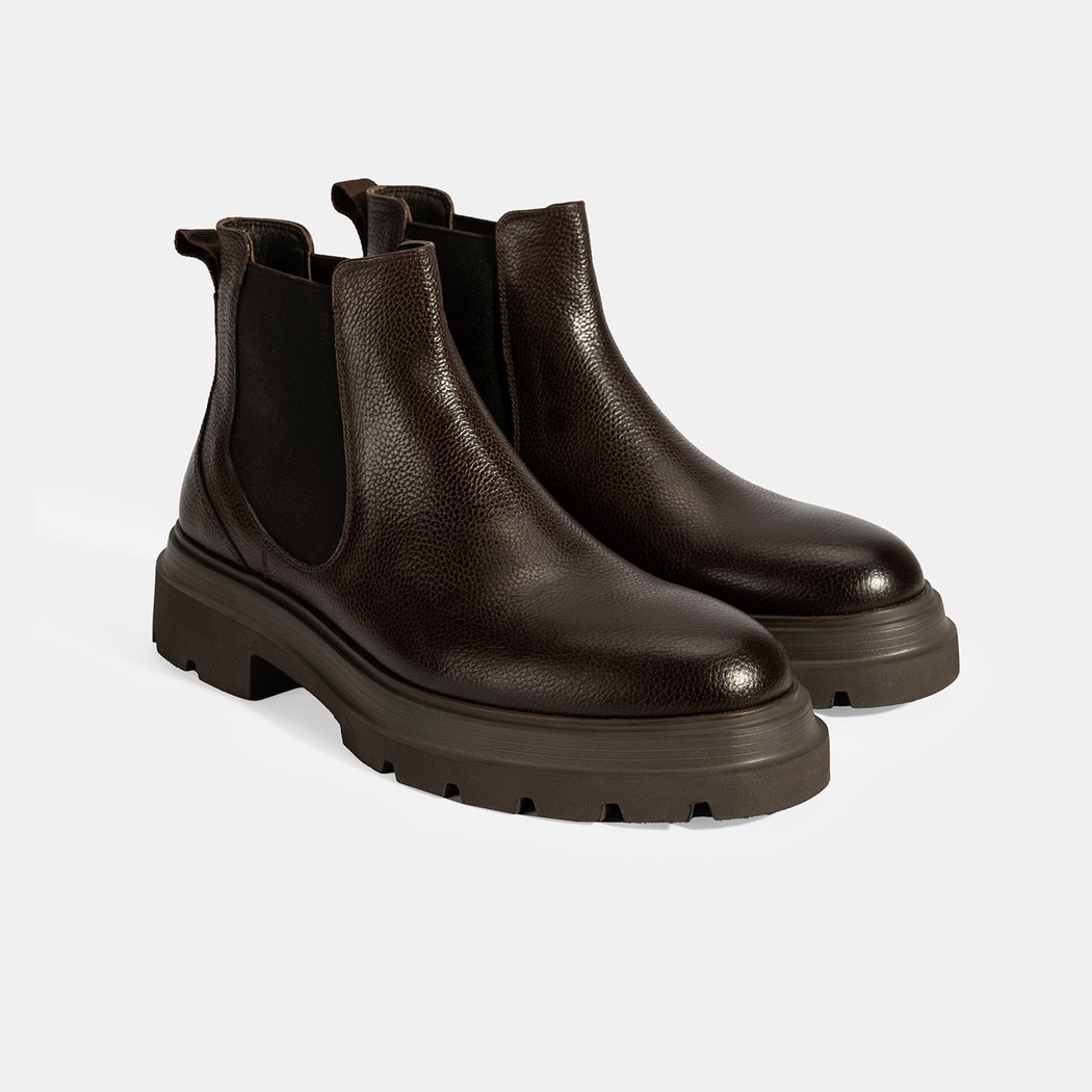 Erkek Kahve Lastik Detaylı Deri Bot