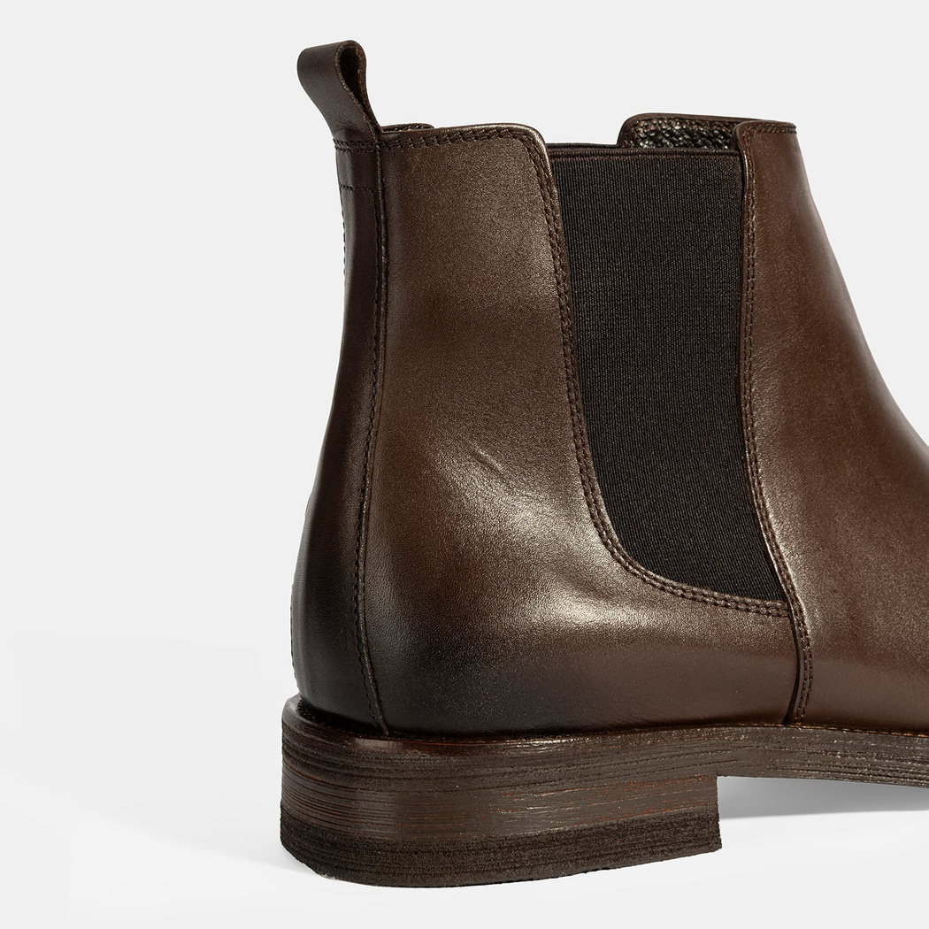 Erkek Kahve Lastik Detaylı Deri Bot