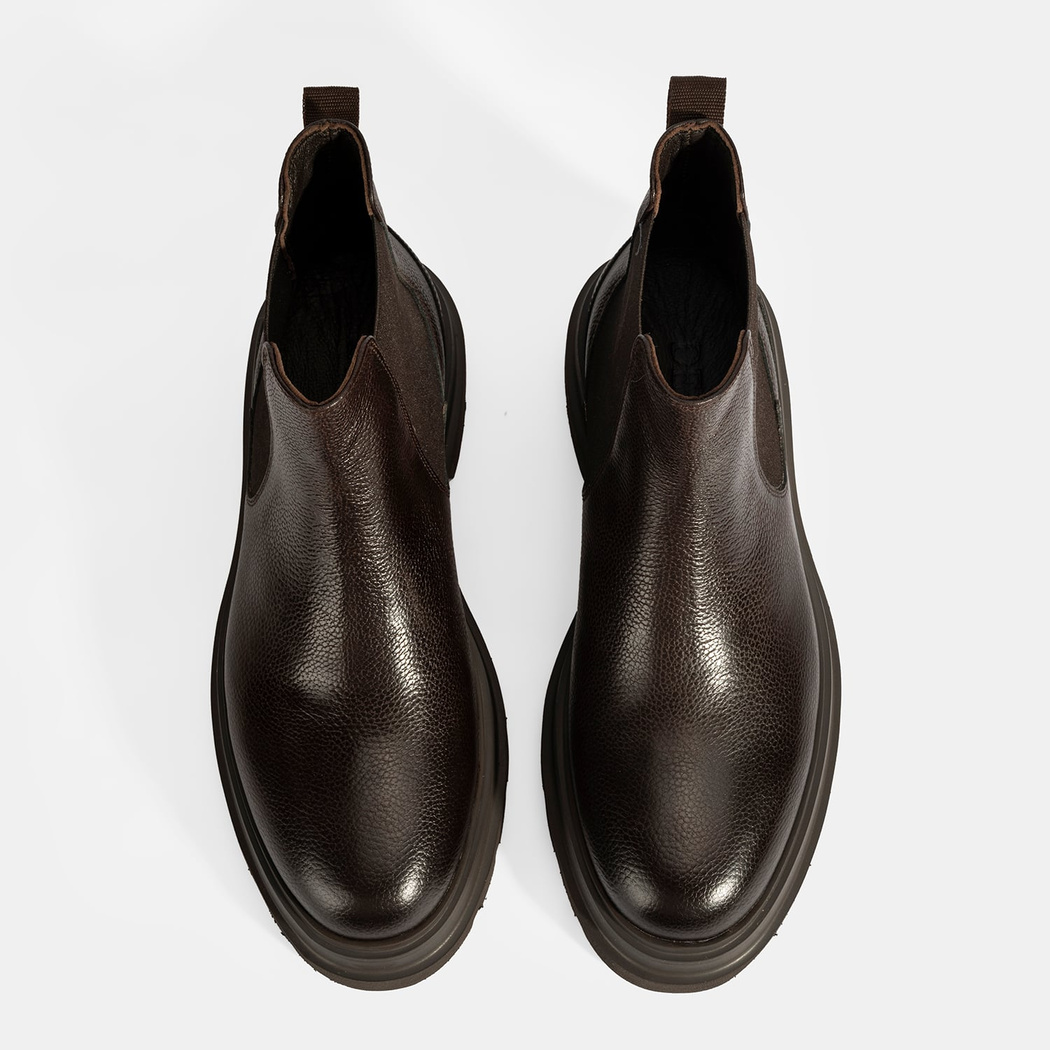 Erkek Kahve Lastik Detaylı Deri Bot