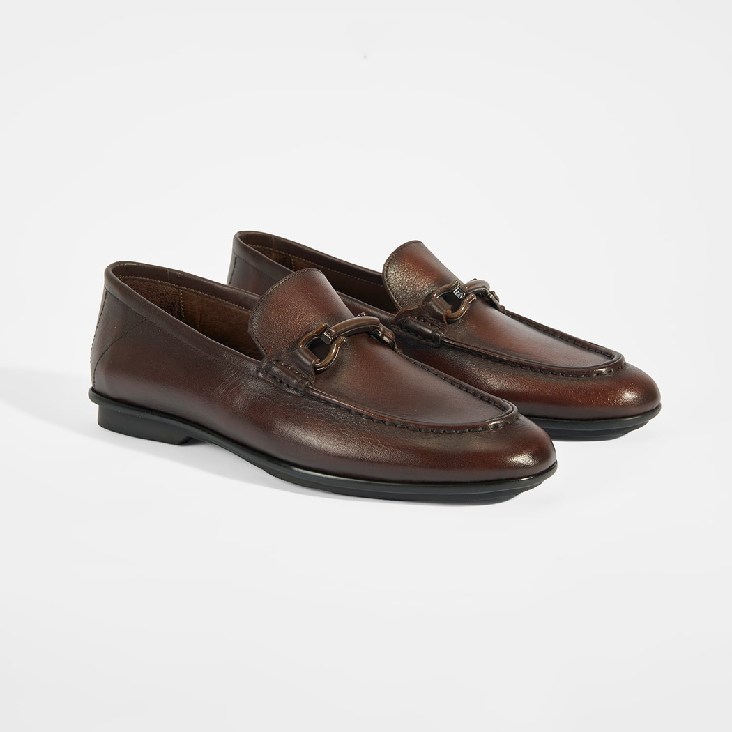 Erkek Kahve Slip-On Deri Loafer