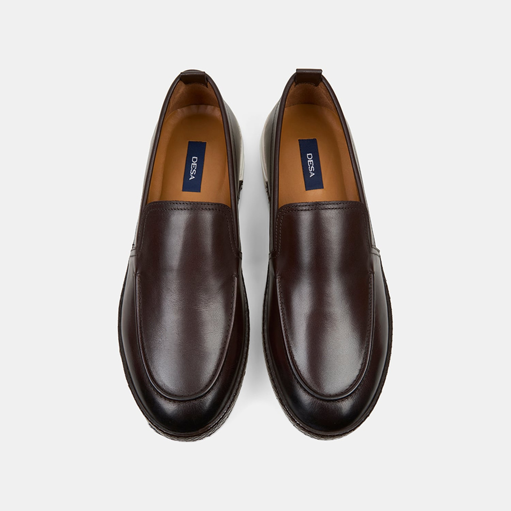 Erkek Kahve Spor Beyaz Tabanlı Deri Loafer