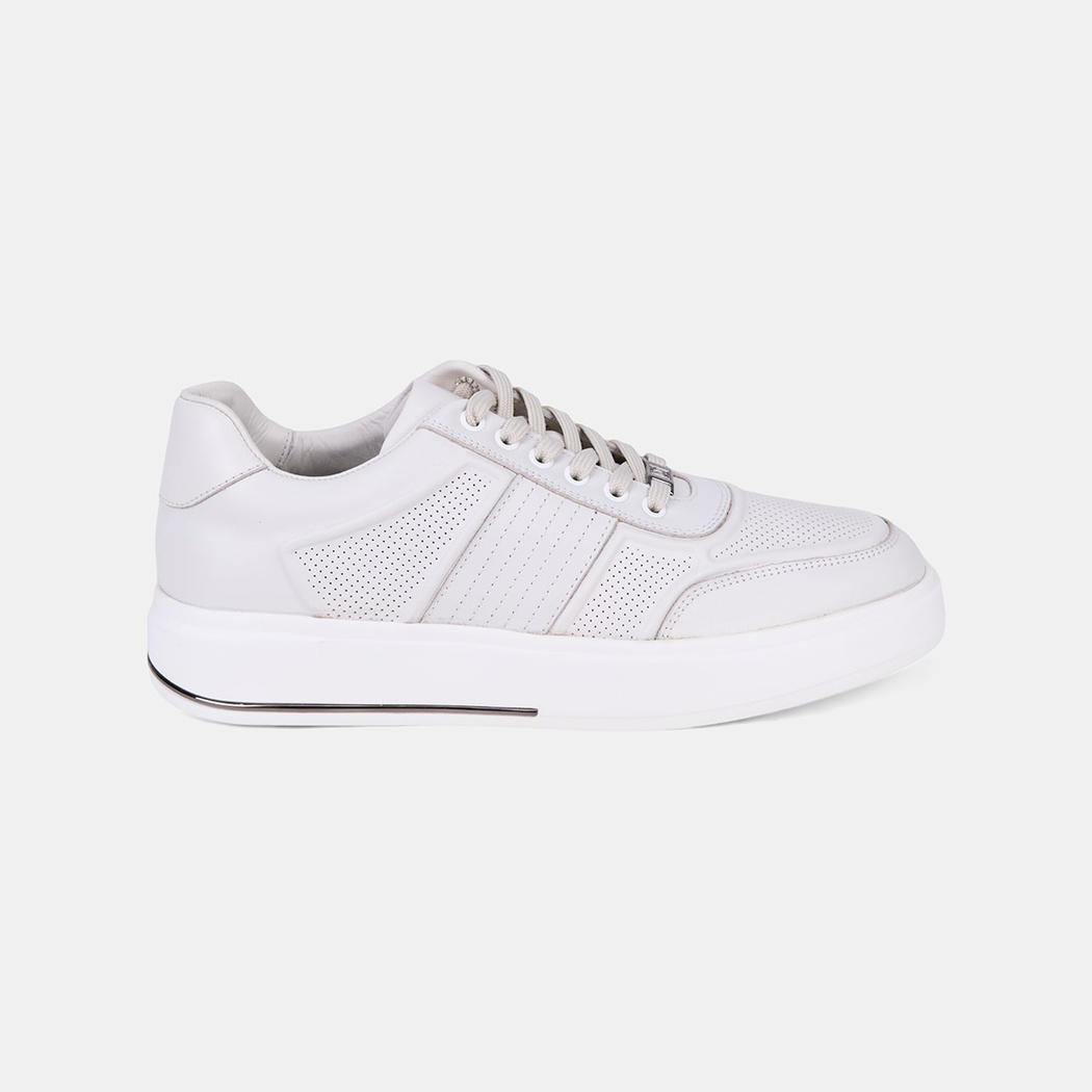 Erkek Kırık Beyaz DesaComfort Bağcıklı Beyaz Tabanlı Deri Sneaker
