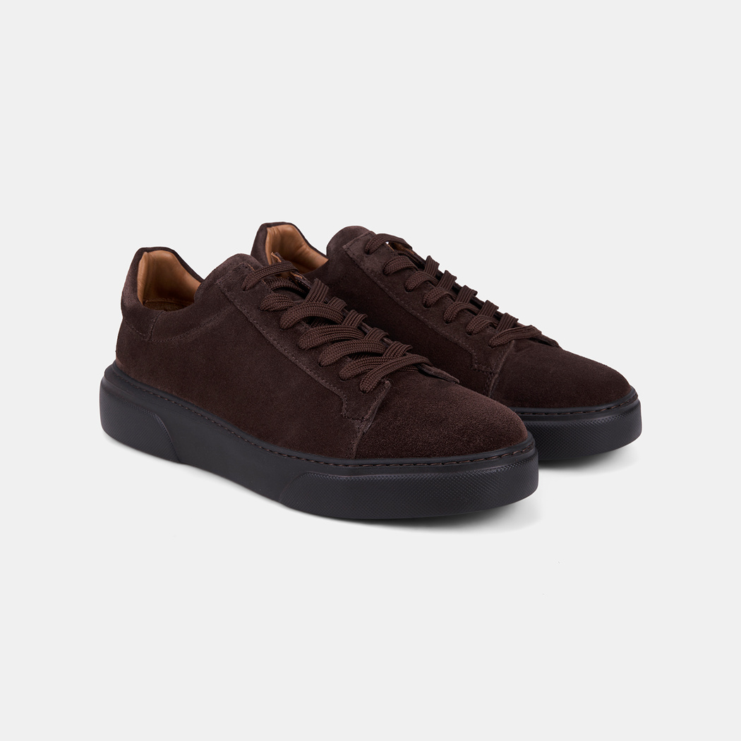 Erkek Koyu Kahve Bağcıklı Kalın Beyaz Tabanlı Süet Sneaker