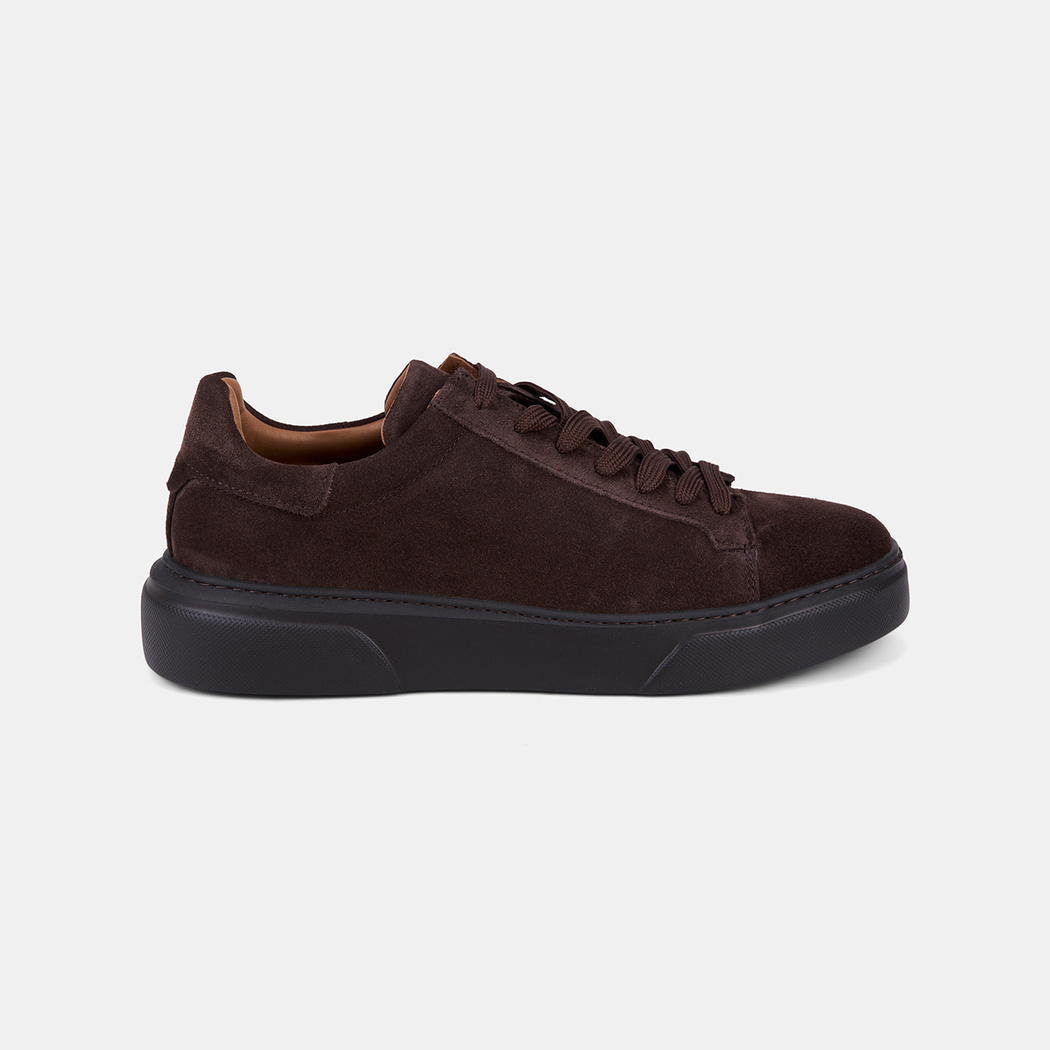 Erkek Koyu Kahve Bağcıklı Kalın Beyaz Tabanlı Süet Sneaker