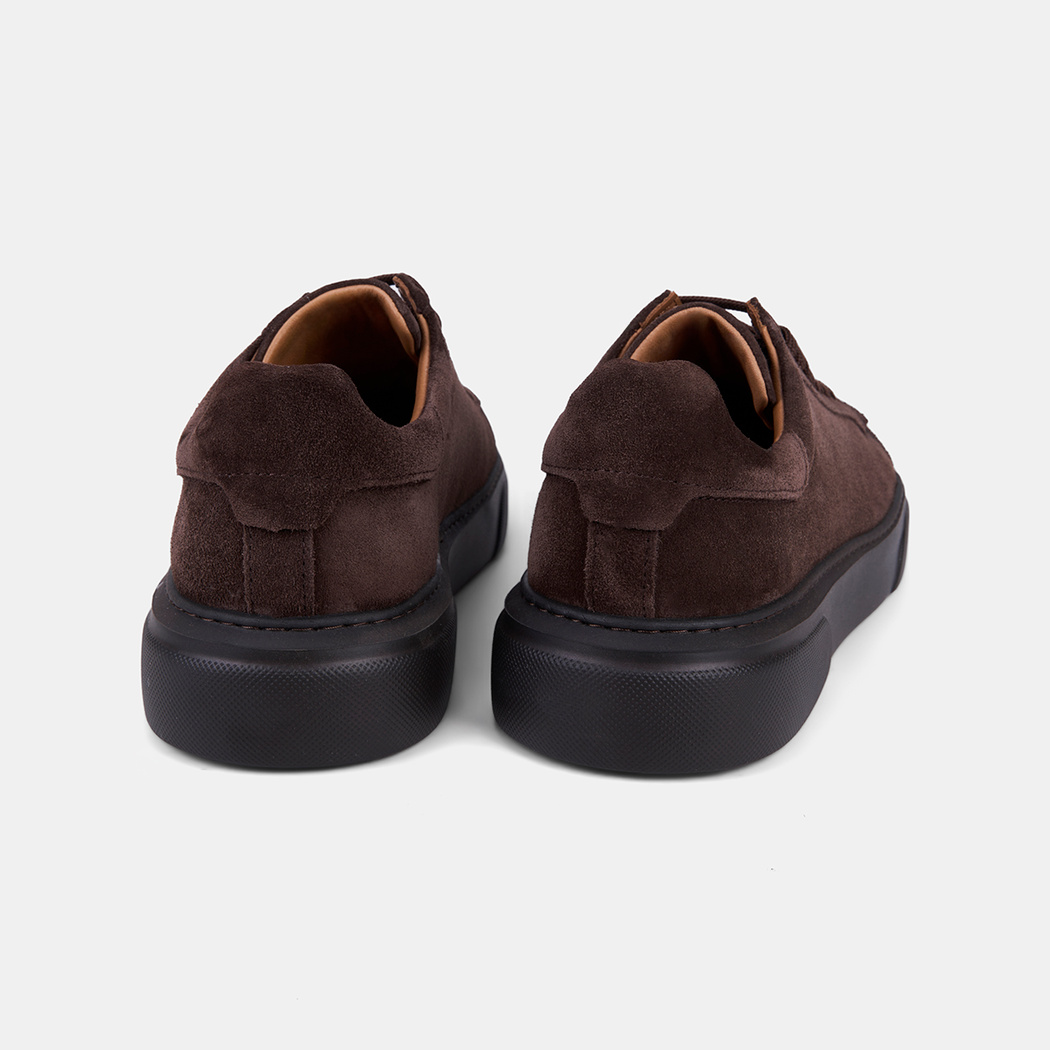 Erkek Koyu Kahve Bağcıklı Kalın Beyaz Tabanlı Süet Sneaker