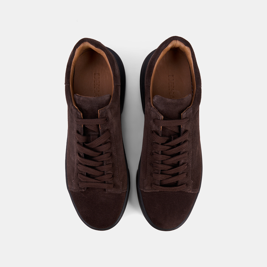 Erkek Koyu Kahve Bağcıklı Kalın Beyaz Tabanlı Süet Sneaker