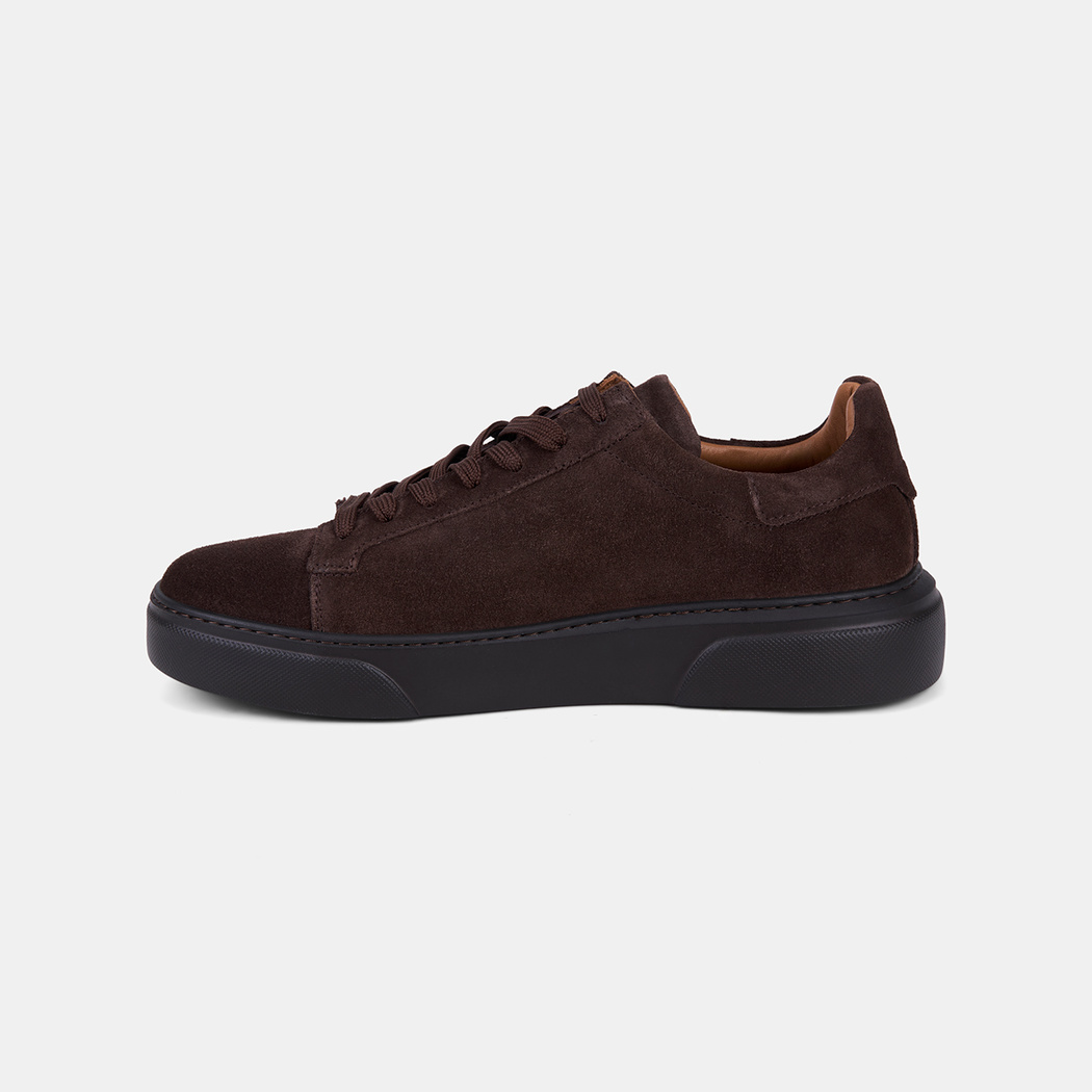 Erkek Koyu Kahve Bağcıklı Kalın Beyaz Tabanlı Süet Sneaker