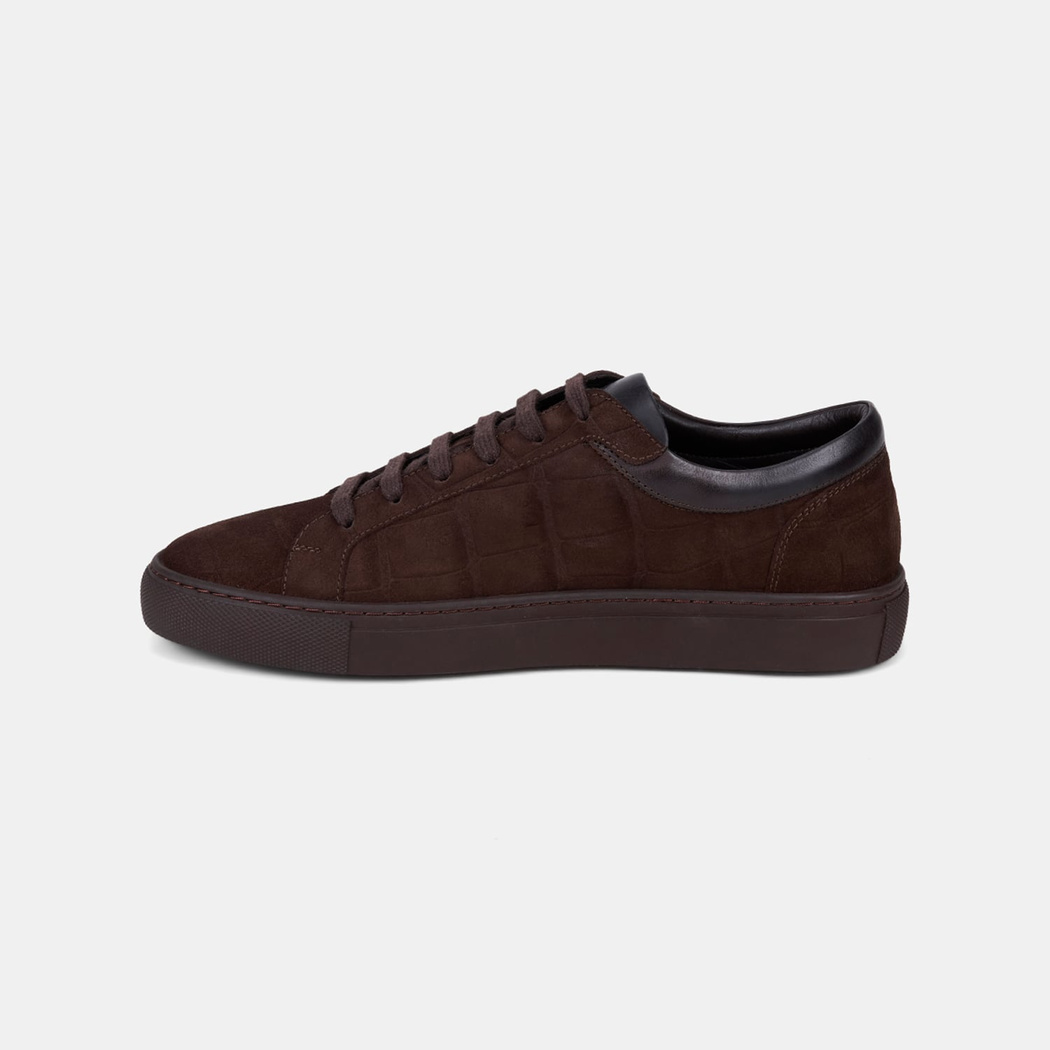 Erkek Koyu Kahve Bağcıklı Kroko Baskılı Süet Spor Ayakkabı